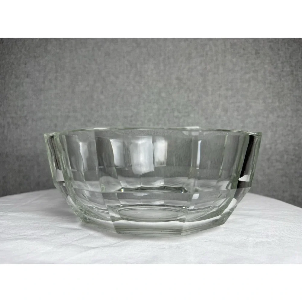 Vintage Italian Decadron Faceted Clear Glass MCM Fruit Serving Bowl And Dishes